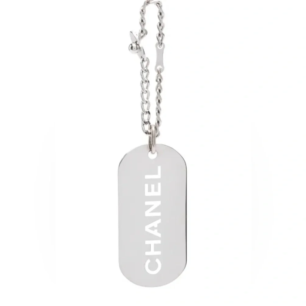 CHANEL Silver Engraved Dog Tag Bag Charm/Key Chain/Necklace